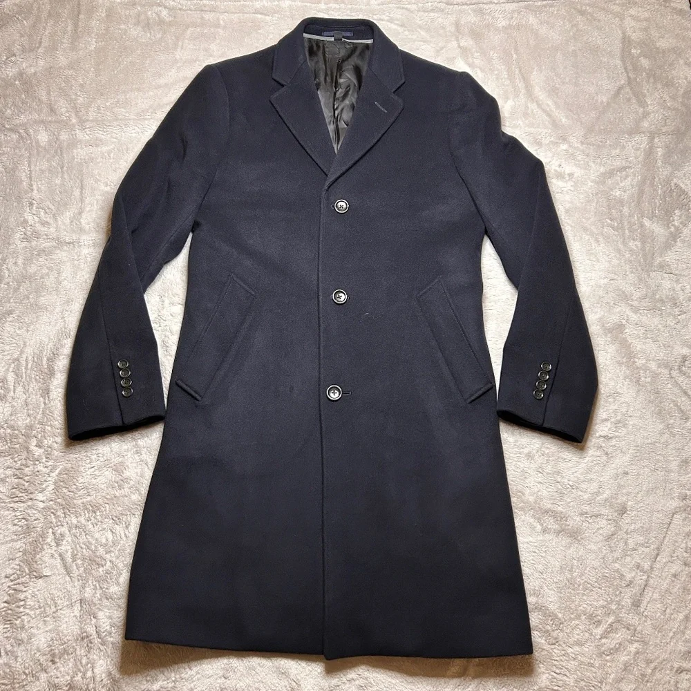 J. Crew Ludlow‎ Topcoat Overcoat Mens Size 36R Cashmere Wool Blend Blue Italy